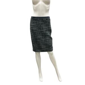 Trina Turk Skirt Women’s SZ 0 Lining With Lace Wool Blend Boucle Black Blue Gray